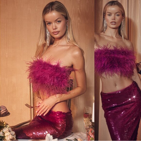 House of CB 'Fenella' Hot Pink Trimmed Faux Fur Bandeau NWOT - Picture 1 of 7